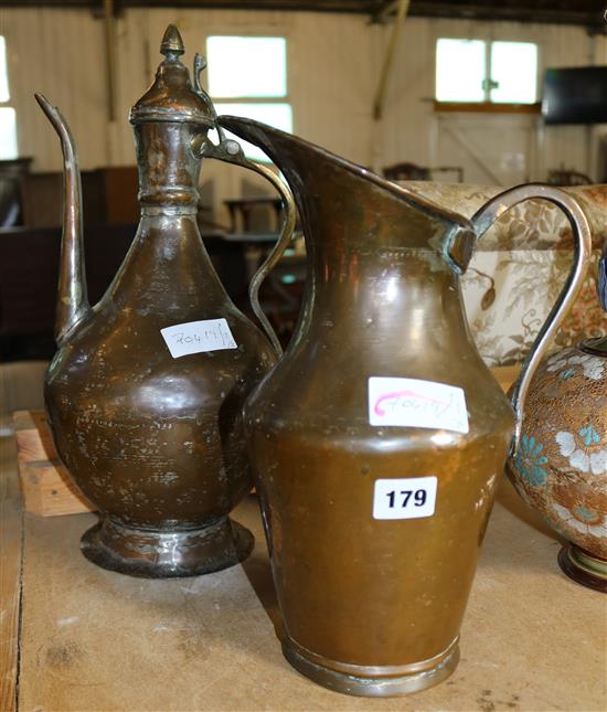 Turkish coppered ewer and later jug